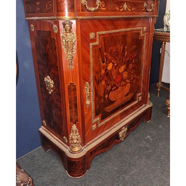 Napoleon III Style Side Table in Floral Marquetry with Marble Top For Sale - Image 3 of 6