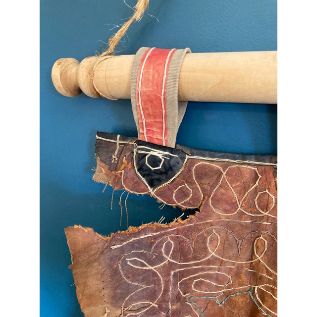 Vintage Handcrafted Leather Folk Art Wall Hanging For Sale - Image 10 of 12