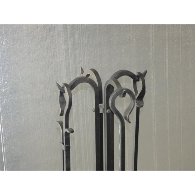 Set of Three Vintage French Country Black Iron Fireplace Tools Plus Poker Tool For Sale In Los Angeles - Image 6 of 17