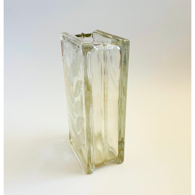 Vintage Frosted Flower Tall Glass Block Vase For Sale - Image 4 of 10