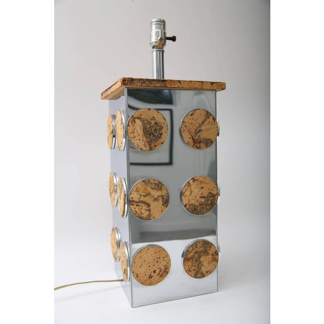 Wood Cork & Chrome Table Lamp Paul Evans Style For Sale - Image 7 of 11