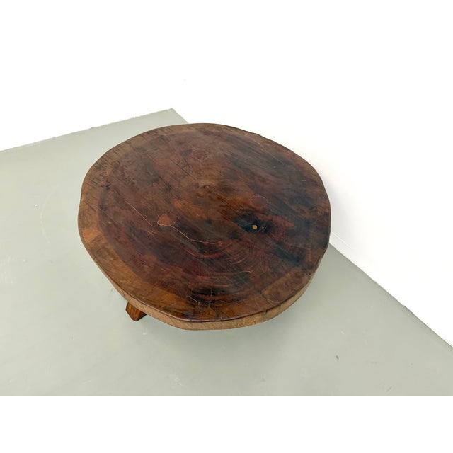 Brutalist Coffee Table in Teak with Monolithic Slab and Tripod Base, 1950s For Sale - Image 9 of 18