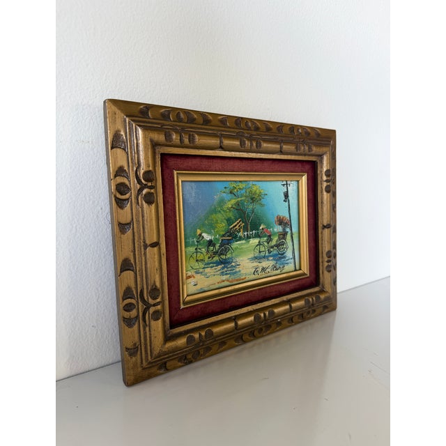 Impressionist 1970s Vintage Asian Rickshaw Street Scene Oil Painting on Plywood – Framed For Sale - Image 3 of 8
