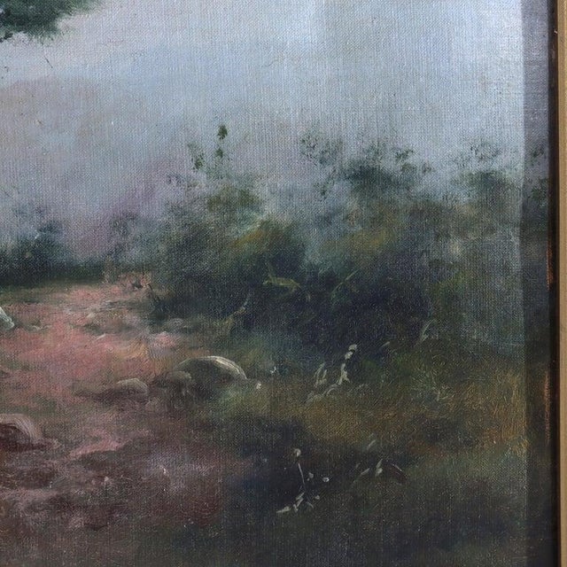 Large Antique Oil on Canvas Landscape Painting C1907 For Sale - Image 6 of 13