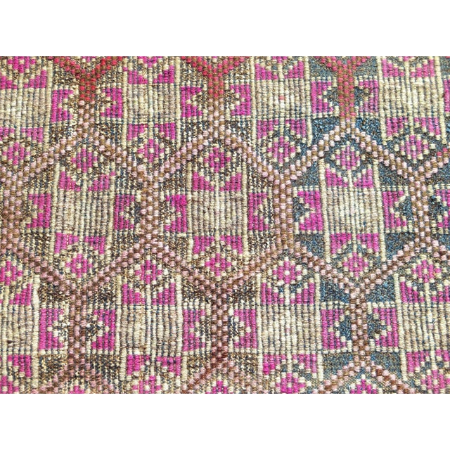 Mid 20th Century Vintage Handmade Embroidery Rug Boho Pink Turkish Kilim For Sale - Image 12 of 13