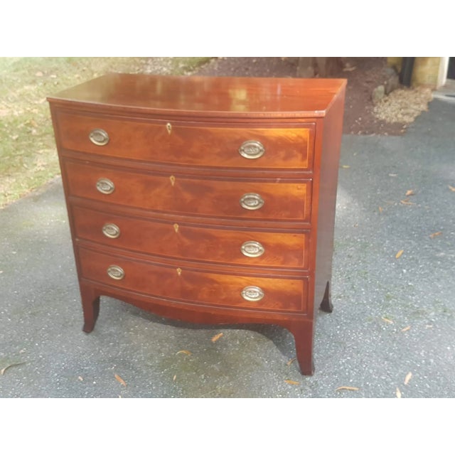 Brown Late 20th Century Georgian Bow Front Inlaid Chest of Drawers For Sale - Image 8 of 11