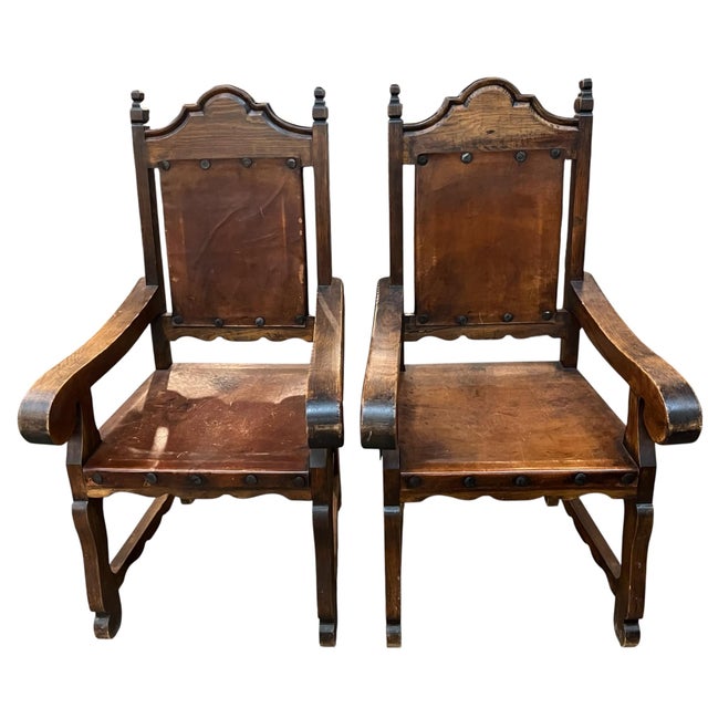 1980s 12 Spanish Colonial Style "Sillon De Frailero "Chairs For Sale - Image 4 of 13