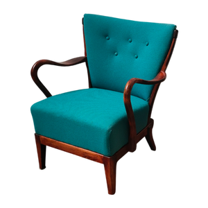 Mid-Century Swedish Fabric and Wood Armchair, 1980