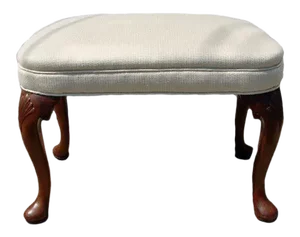 Queen Anne Style Carved Walnut Upholstered Foot Stool