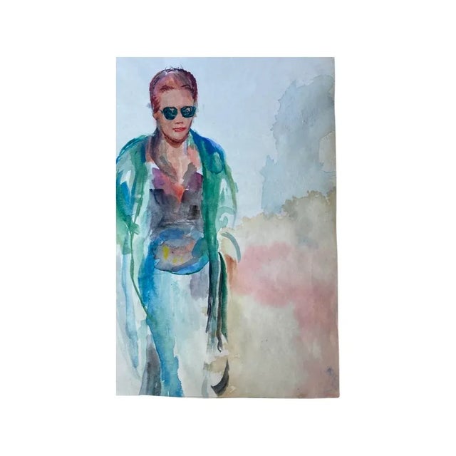 1980s Vintage Expressionist Figurative Watercolor Painting of a Stylish Woman, Circa 1980’s For Sale - Image 5 of 7