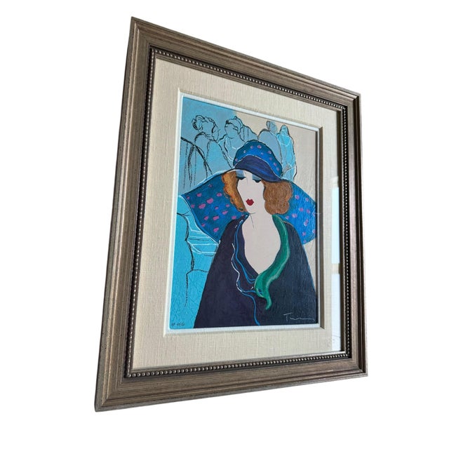 Figurative Itzchak Tarkay “Chapeau Bleu” Artist’s Proof Serigraph Ap 47/50, Custom Framed For Sale - Image 3 of 6