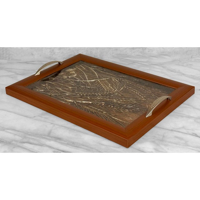 Vintage Traditional Copper Relief Glass Top Butlers Serving Tray For Sale - Image 4 of 7