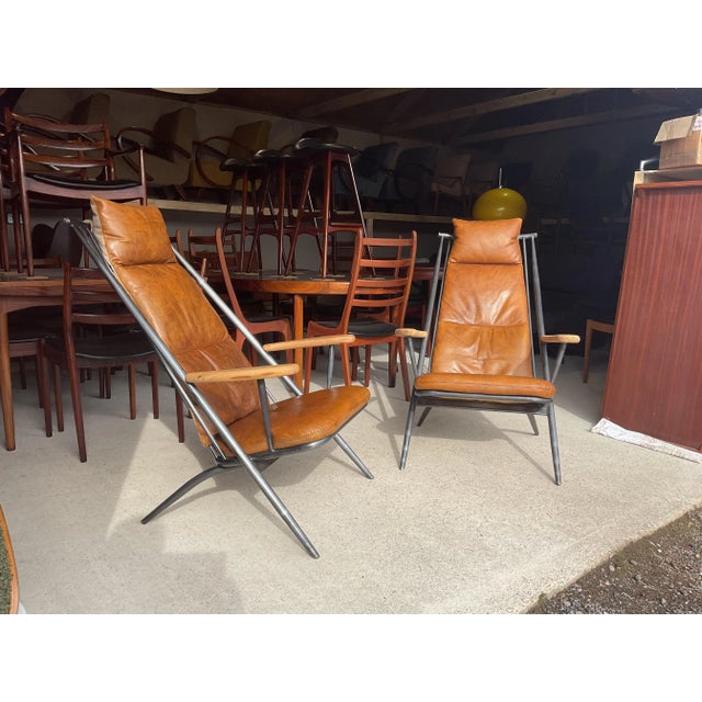 Set of Accent Tan Leather Chairs For Sale - Image 5 of 12