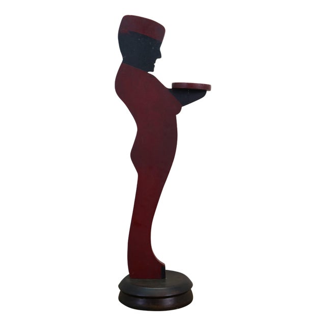 Wood Folk Art Silent Butler Bellhop Dumb Waiter Silhouette Serving Stand 35" For Sale