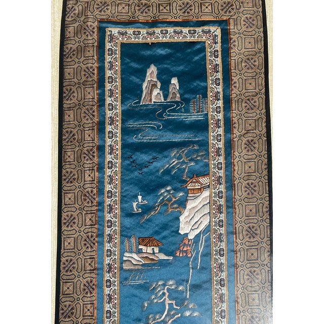 Three Antique Chinese Chinoiserie Embroidered Silk Oanels Framed For Sale - Image 11 of 11