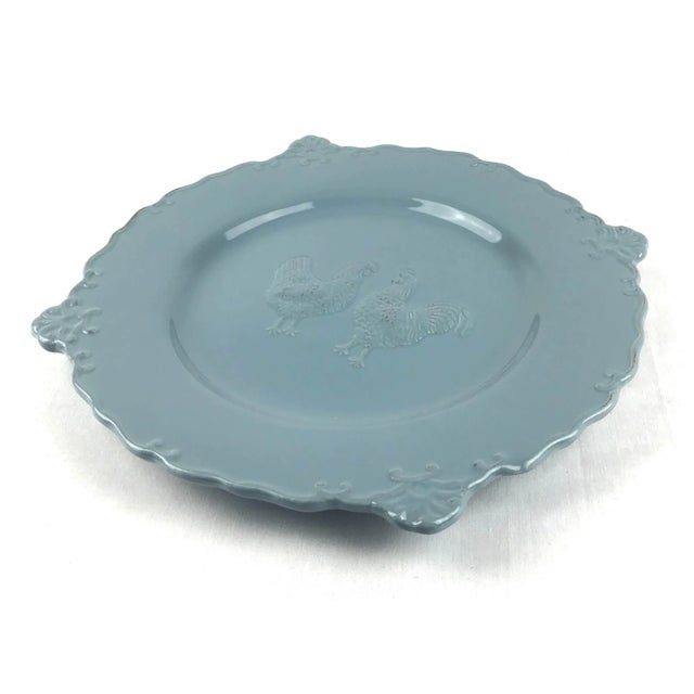 Blue Ceramic Rooster Plate For Sale - Image 10 of 10