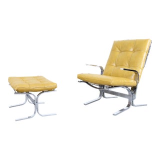 Vintage Chrome and Leather Lounge Chair and Ottoman - 2 Pieces For Sale