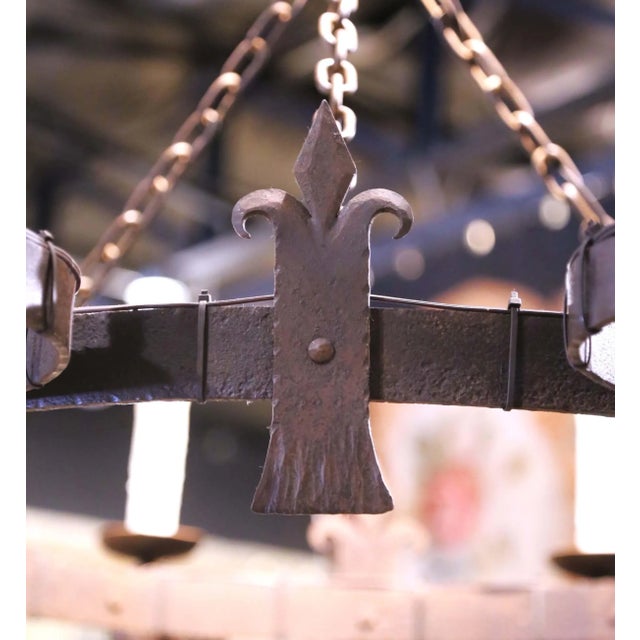 19th C. French Wrought Iron Twelve-Light Chandelier With Fleur-De-Lys Motifs For Sale - Image 11 of 11