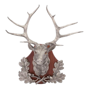 Vagabond House Pewter Stag Head Wall Mount With Oak Leaves – Lodge Style Decor