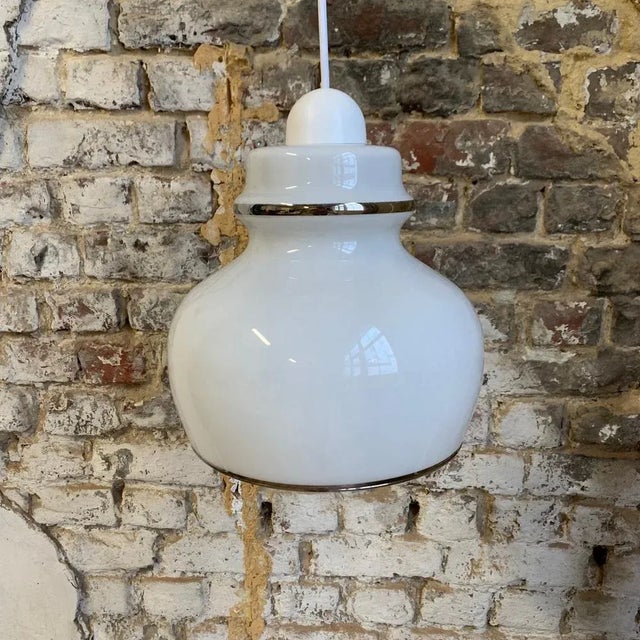 Glass White Opaline Pendant Light, Italy, 1970s For Sale - Image 7 of 7