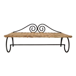 Vintage Wicker and Metal Wall Shelf For Sale