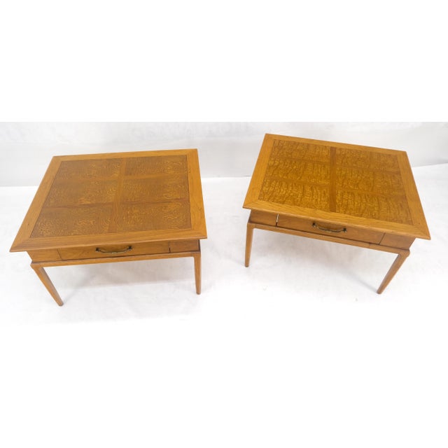 Pair of Fine Blond Tiger Maple Square End Side Lamp Tables One Drawer MINT For Sale - Image 11 of 18