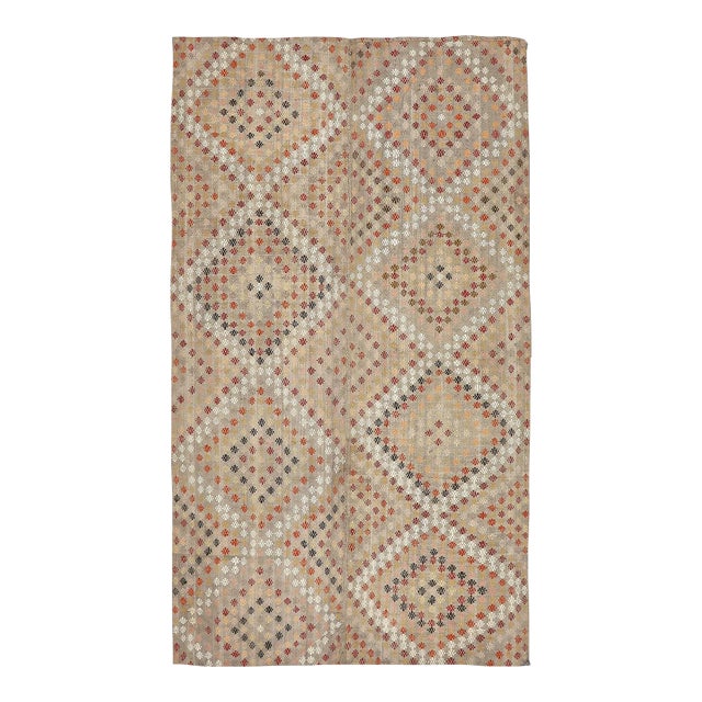 Mid 20th Century Vintage Decorative Embroidered Kilim Rug For Sale