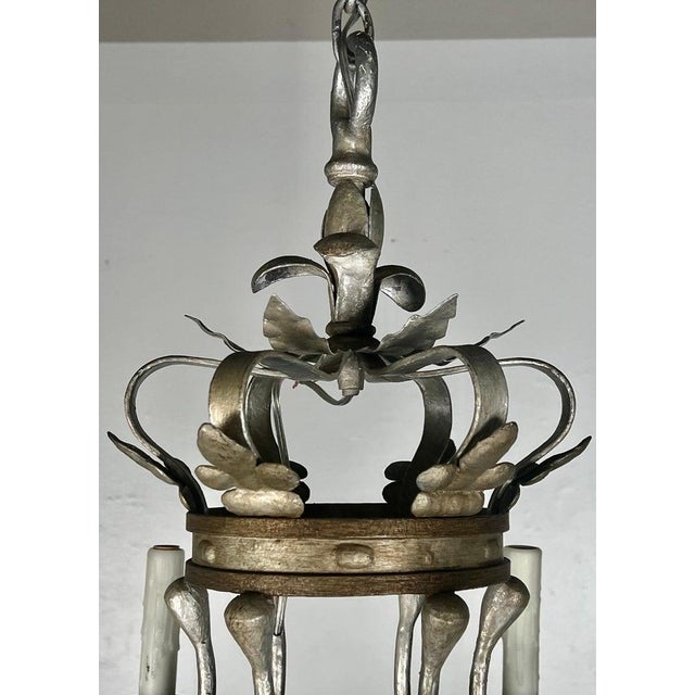1930s Monumental Two-Tiered 12-Light Silvered Chandelier W/ Crown For Sale - Image 15 of 16