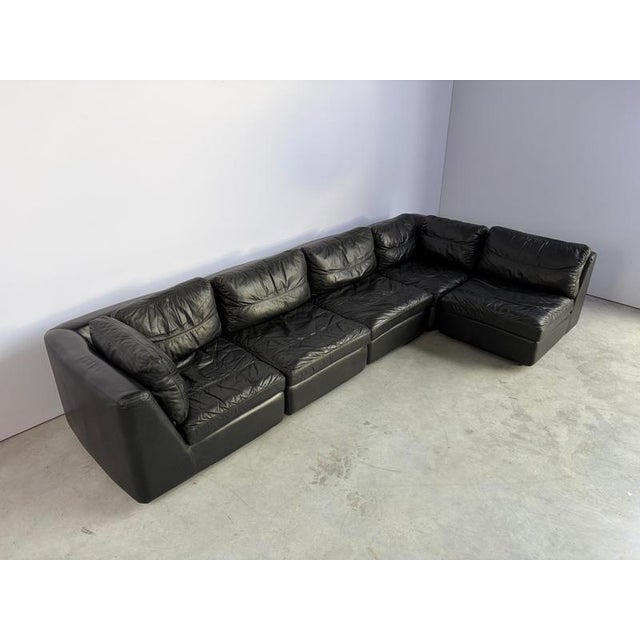 Vintage Black Leather Modular Sofa, 1970s, Set of 5 For Sale - Image 9 of 13