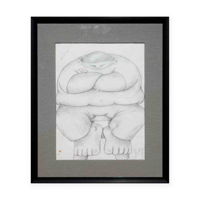 Abstract Alberto Godoy Modern Black and White Abstract Figurative Pencil Drawing Study of a Seated Man, 21st Century For Sale - Image 3 of 10