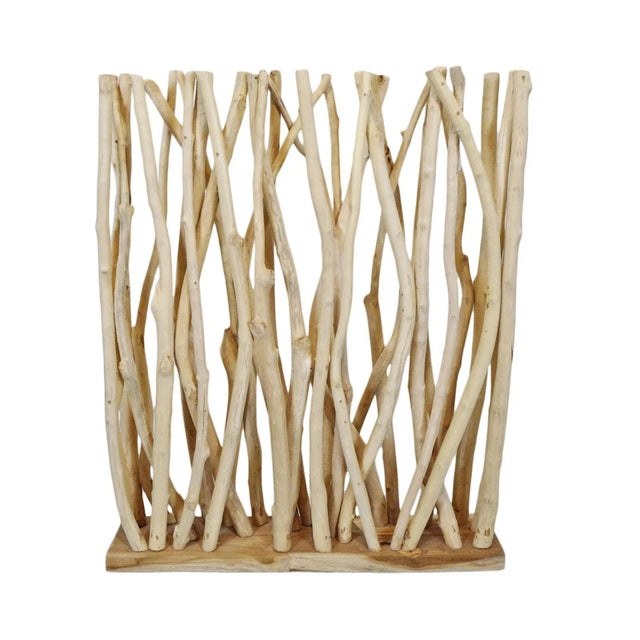 Vintage Organic Modern Rustic Raw Wood Stick Screen For Sale In Los Angeles - Image 6 of 6