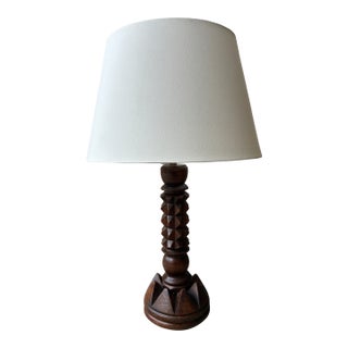 1940s Charles Dudouyt Wooden Table Lamp, France For Sale