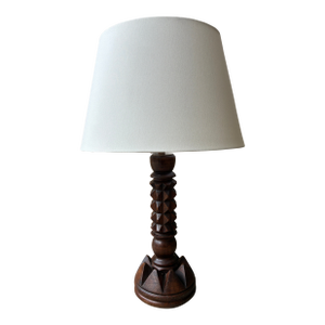 1940s Charlies Dudouyt Wooden Table Lamp, France