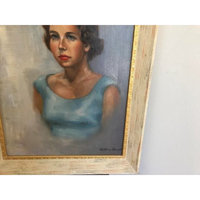 1960s Portrait Oil Painting of a Mid Century Women, Framed For Sale - Image 4 of 9