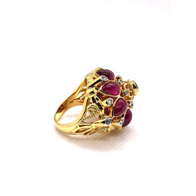Gemstone Bochic "Capri" Vintage Ruby & Diamond Ring Set In 18K Gold & Silver For Sale - Image 7 of 18