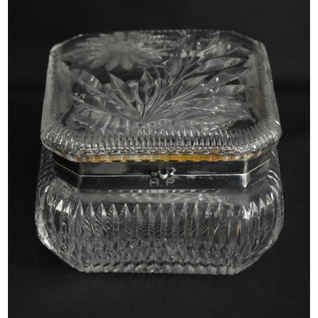 Antique Brilliant Cut Glass Lidded Box W/Silver Plate Trim For Sale - Image 4 of 9