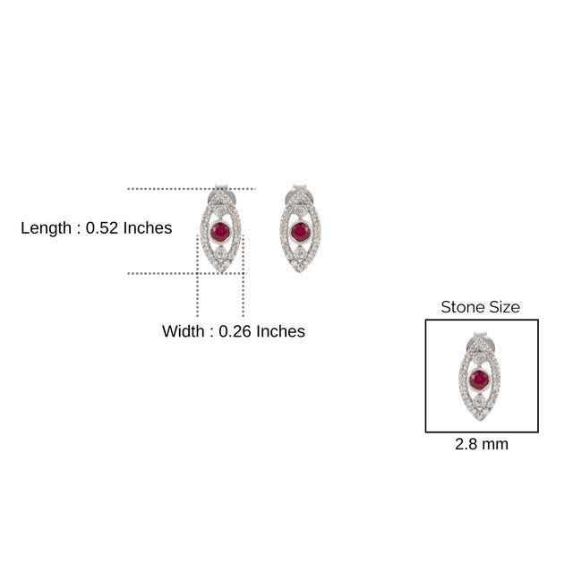 Art Deco Style Solid Silver Ruby & Diamond Marquise Stud Earrings- A Pair For Sale - Image 9 of 11