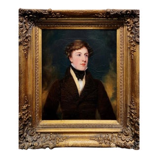 George Hayter Attributed-Portrait of an Elegant Gentleman-19th Century Oil Painting For Sale