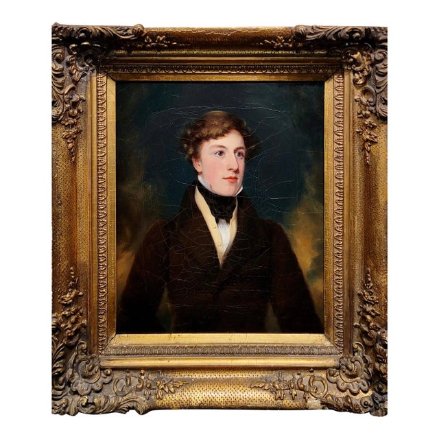 George Hayter Attributed-Portrait of an Elegant Gentleman-19th Century Oil Painting For Sale