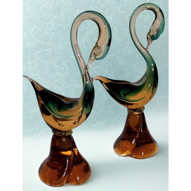 Glass Made in Italy Murano Glass Swans - A Pair For Sale - Image 7 of 11