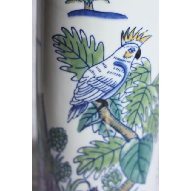 1980s 1980s Chinese Ceramic Tall Jar With a Handpainted Cockatoo and Orchid For Sale - Image 5 of 8