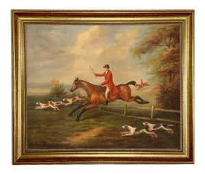 Contemporary Fox Hunting Scene Reproduction Print on Canvas After J.N. Sartorius, Framed