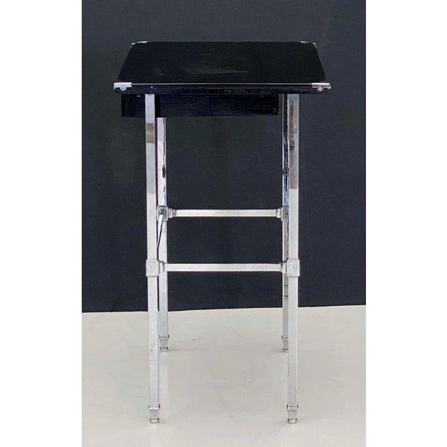 Art Deco Side Table of Black and Chrome With Drawer From England For Sale - Image 9 of 13