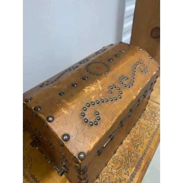 Antique Studded Leather Dome-Top Chest For Sale - Image 9 of 10