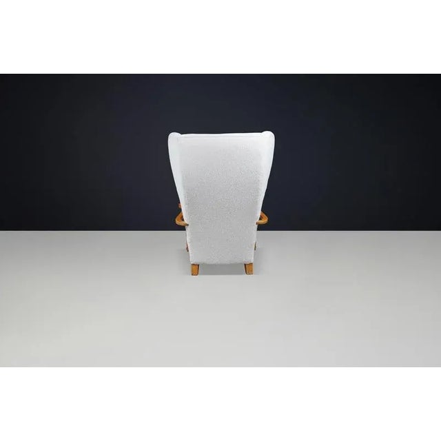 Monumental French Wingback Armchair in Ivory Bouclé with Sculpted Frame, 1930s For Sale - Image 9 of 10