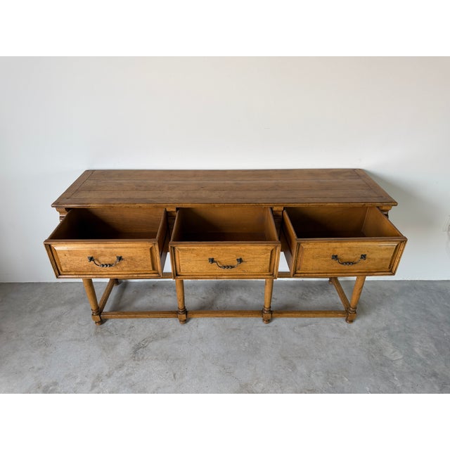 Wood Vintage Mediterranean Spanish Colonial Style Three-Drawer Console Table For Sale - Image 7 of 18
