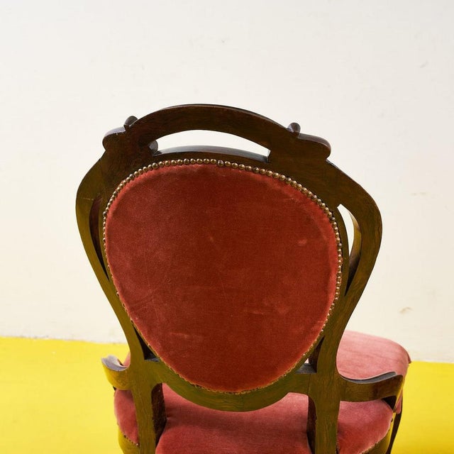Vintage Wooden and Velvet Armchairs, Set of 2 For Sale - Image 5 of 7