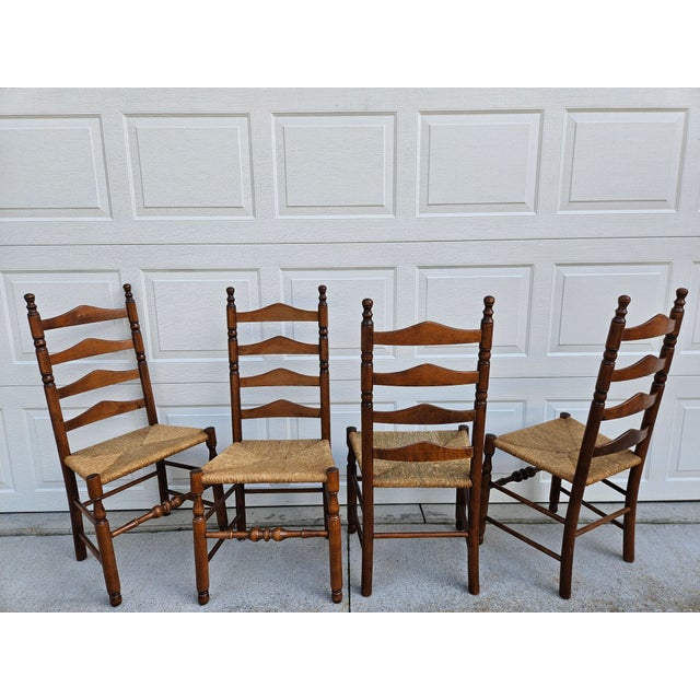 Farmhouse Rush Seat Ladder Back Chairs -Set of Four For Sale - Image 3 of 14