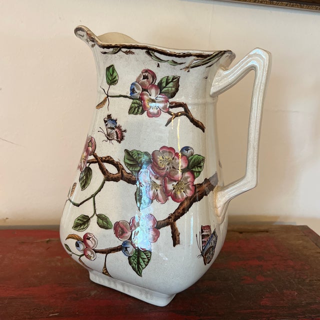 Large Antique Victorian Plum Blossoms Spring Patterned Pitcher, Ewer For Sale In New York - Image 6 of 12