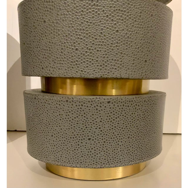 Modern Currey & Co. Modern Gray Faux Shagreen Table Lamps Pair For Sale - Image 3 of 4